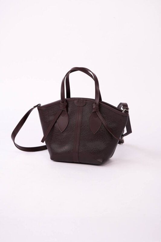 ÇNT-3053 Kahverengi Yumuşak Deri Biyeli El ve Omuz Çantası - 2