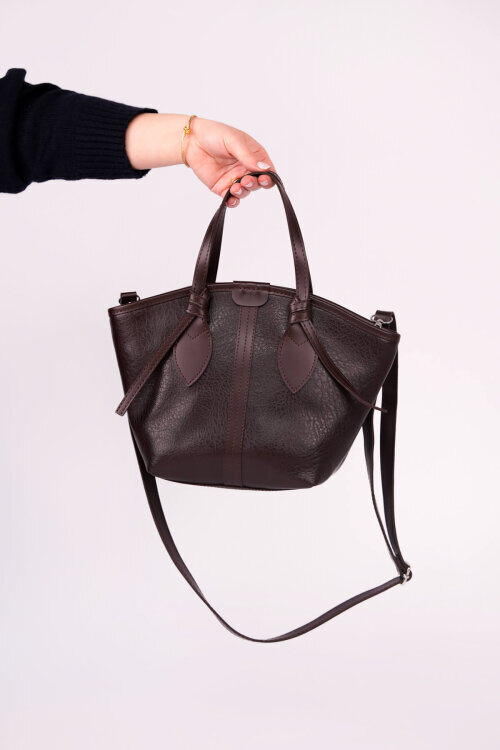 ÇNT-3053 Kahverengi Yumuşak Deri Biyeli El ve Omuz Çantası - 4