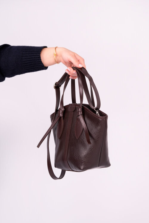 ÇNT-3053 Kahverengi Yumuşak Deri Biyeli El ve Omuz Çantası - 5