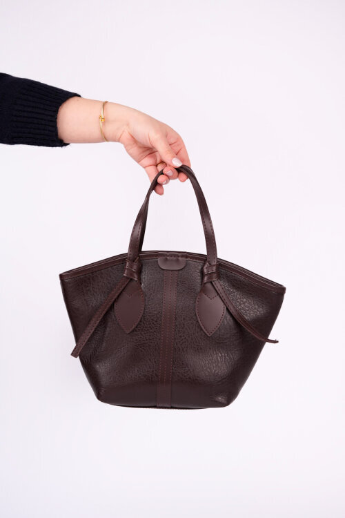 ÇNT-3053 Kahverengi Yumuşak Deri Biyeli El ve Omuz Çantası - 1