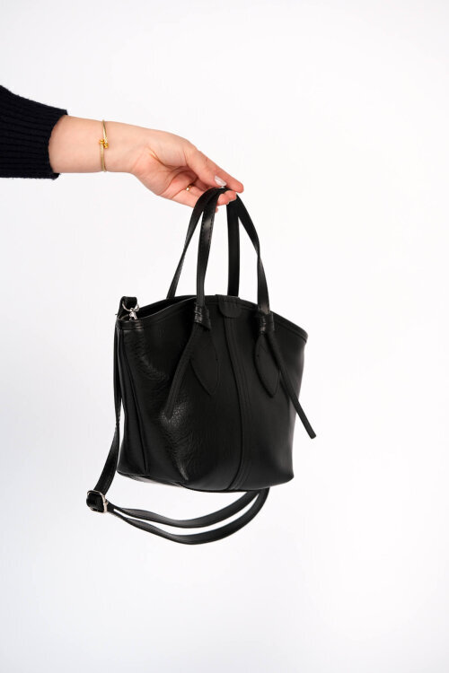 ÇNT-3053 Siyah Yumuşak Deri Biyeli El ve Omuz Çantası - 2