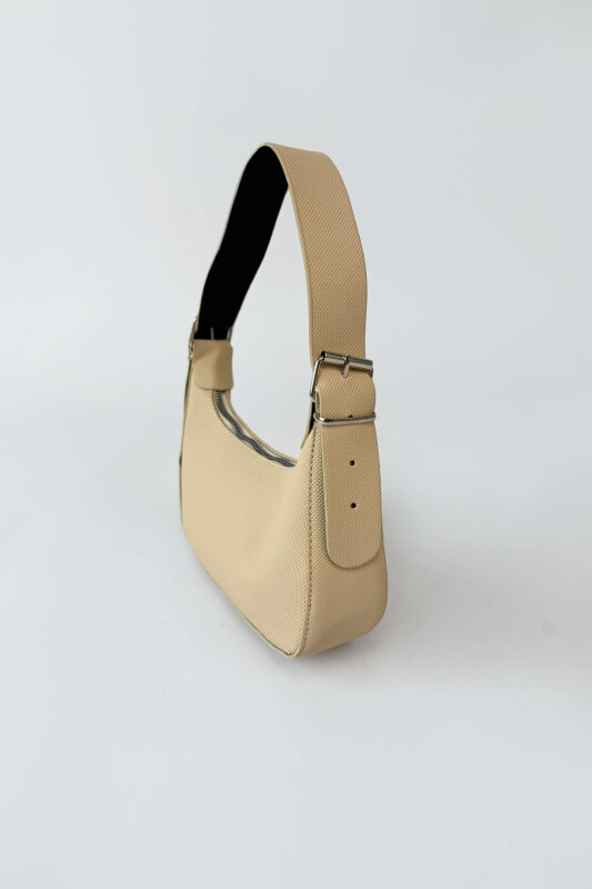 ÇNT-3058 Bej Modern Dokulu Minimalist Baget Omuz Çantası - 1