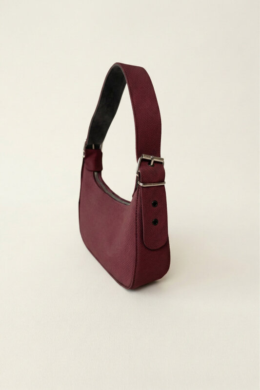 ÇNT-3058 Bordo Modern Dokulu Minimalist Baget Omuz Çantası - 1
