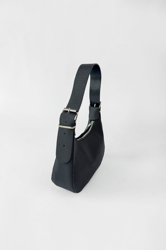 ÇNT-3058 Siyah Modern Dokulu Minimalist Baget Omuz Çantası - 1