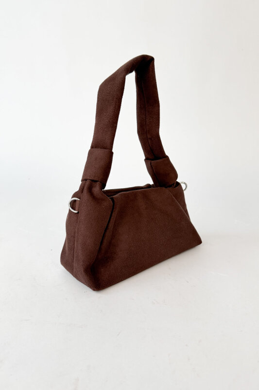 ÇNT-3059 Acı Kahve Modern Büzgü Detaylı Süet Dokulu Omuz Çantası - 2