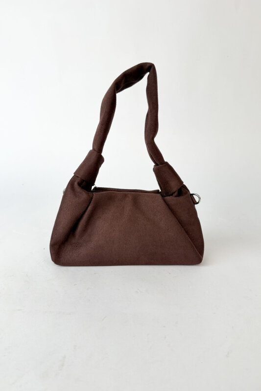 ÇNT-3059 Acı Kahve Modern Büzgü Detaylı Süet Dokulu Omuz Çantası - 1