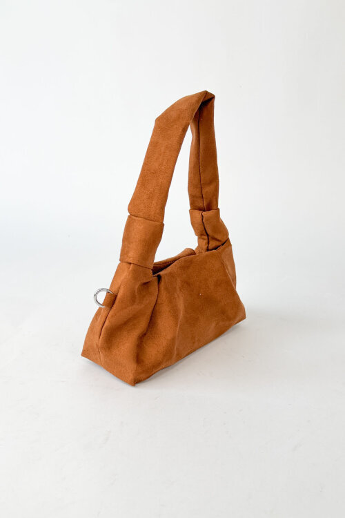 ÇNT-3059 Taba Modern Büzgü Detaylı Süet Dokulu Omuz Çantası (1)