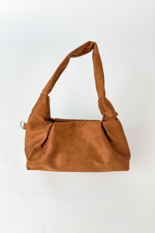 ÇNT-3059 Taba Modern Büzgü Detaylı Süet Dokulu Omuz Çantası