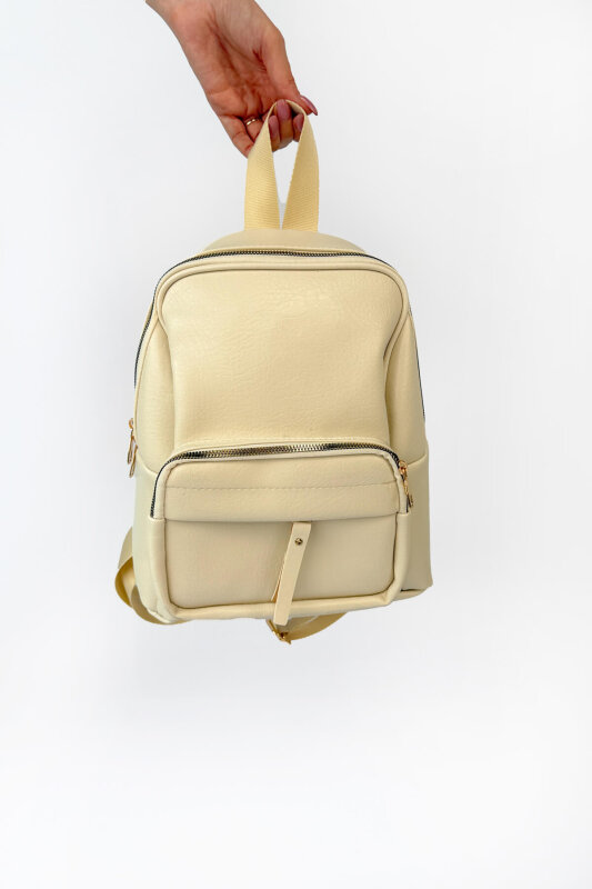 ÇNT-3060 Krem Modern Dokulu Çok Gözlü Şehir Sırt Çantası - 1