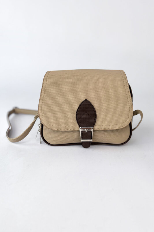 ÇNT-3061 Krem Buckle Klasik Kanvas Postacı Çantası - 1