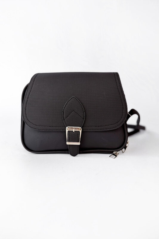 ÇNT-3061 Siyah Buckle Klasik Kanvas Postacı Çantası - 1