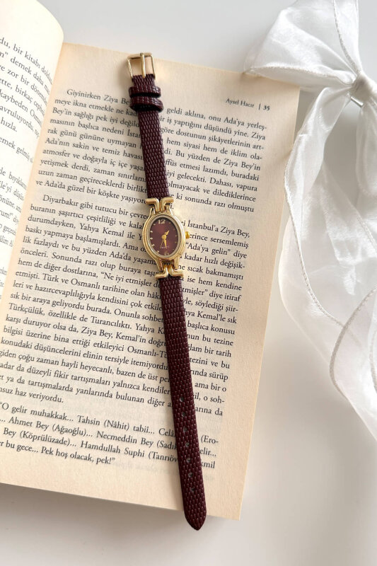 Coco Bordo Yuvarlak Kadran Deri Dokulu Kordon Kadın Kol Saati - 1