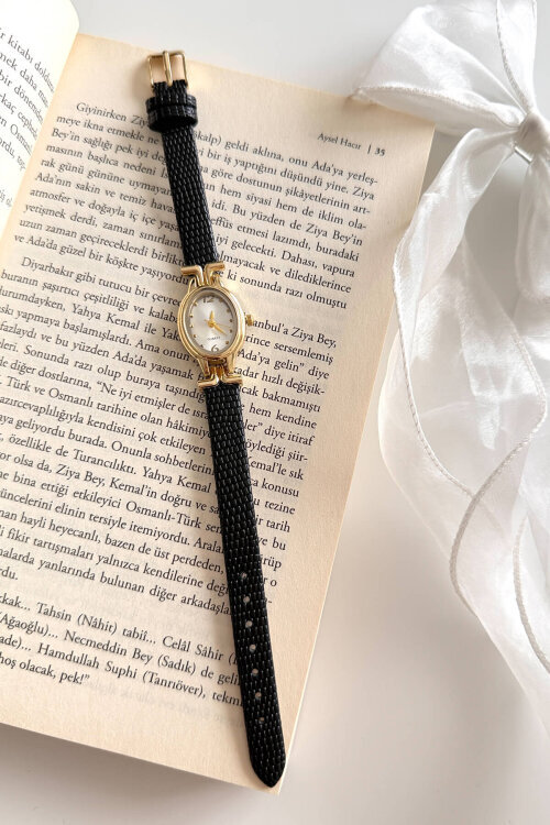 Coco Siyah Yuvarlak Kadran Deri Dokulu Kordon Kadın Kol Saati - 1