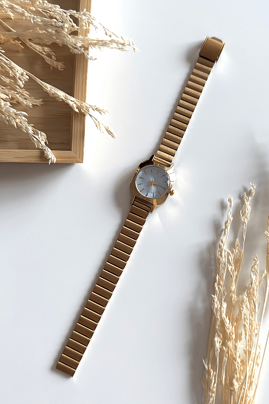 Corven Mavi Gold Yuvarlak Kadran Gold Çelik Kordon Kadın Kol Saati - 1