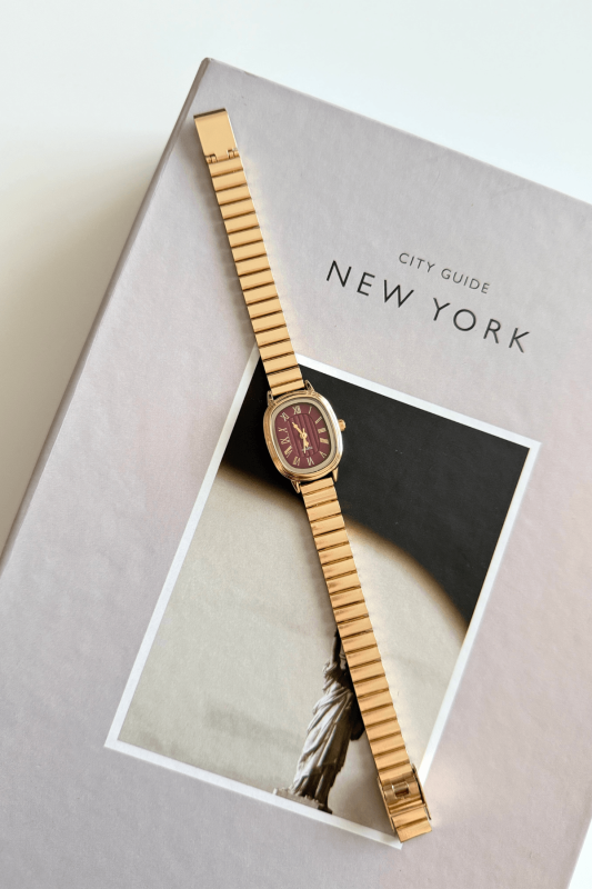 Cosmos Gold Bordo Oval Kadran Çelik Kordon Kadın Kol Saati - 1