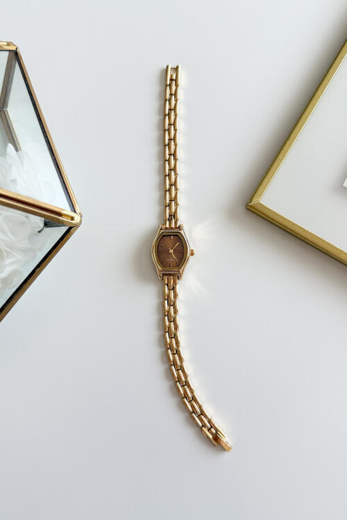 Cute Kahverengi Kadran Gold Çelik Kordon Kadın Kol Saati