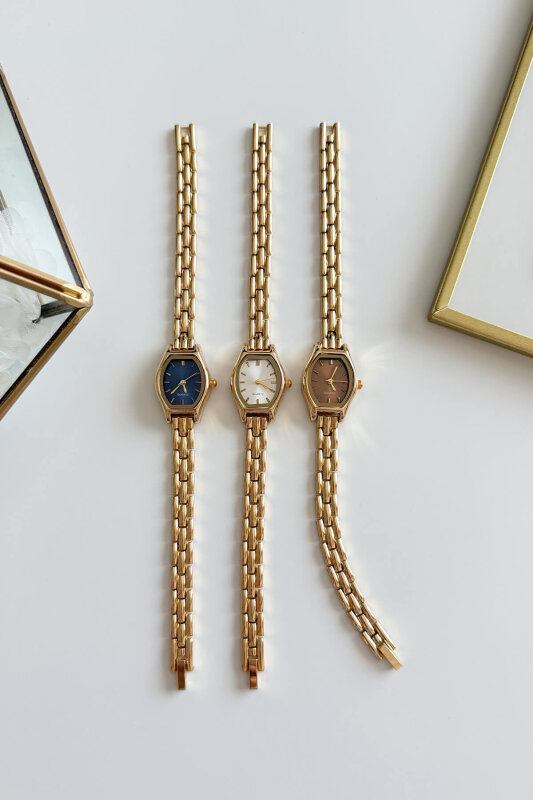 Cute Kahverengi Kadran Gold Çelik Kordon Kadın Kol Saati - 2