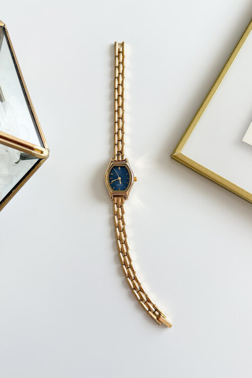 Cute Lacivert Kadran Gold Çelik Kordon Kadın Kol Saati 
