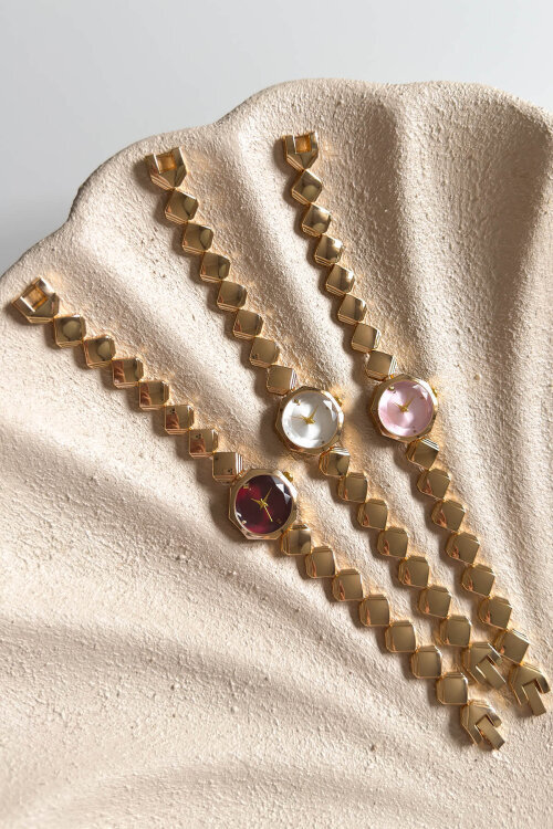 Deco Beyaz Kadran Gold Çelik Kare Tasarım Kordon Kadın Kol Saati (1)