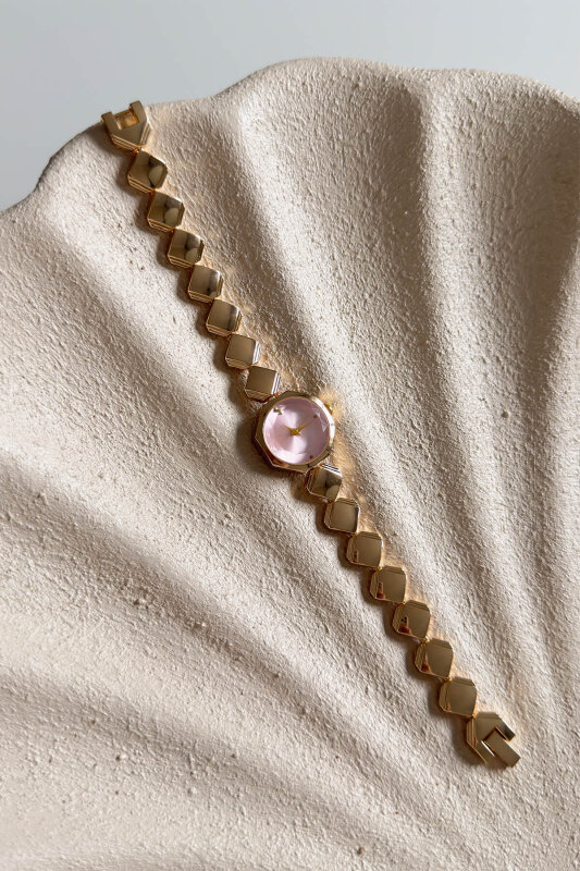 Deco Pudra Kadran Gold Çelik Kare Tasarım Kordon Kadın Kol Saati - 1