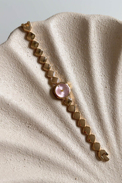 Deco Pudra Kadran Gold Çelik Kare Tasarım Kordon Kadın Kol Saati