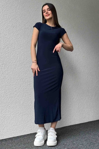 ELB-01723 Lacivert Modal Kumaş Elbise - 2