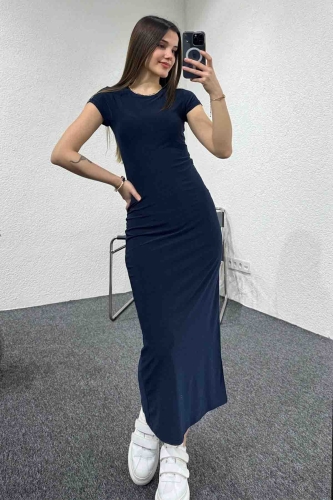 ELB-01723 Lacivert Modal Kumaş Elbise - 5