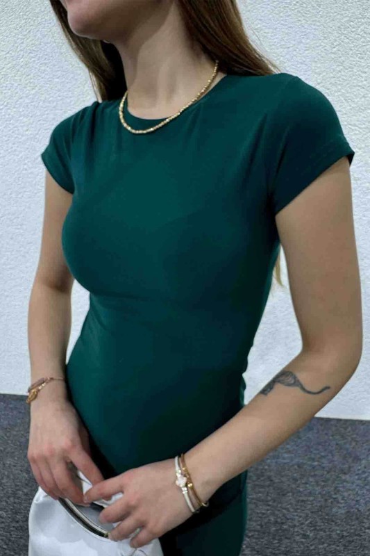 ELB-01723 Zümrüt Yeşili Modal Kumaş Elbise - 7