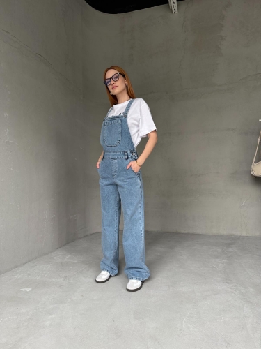 ELB-01744 Açık Mavi Jean Cepli Palazzo Bahçıvan Tulum - 3