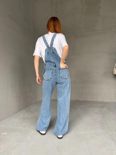 ELB-01744 Açık Mavi Jean Cepli Palazzo Bahçıvan Tulum - 4