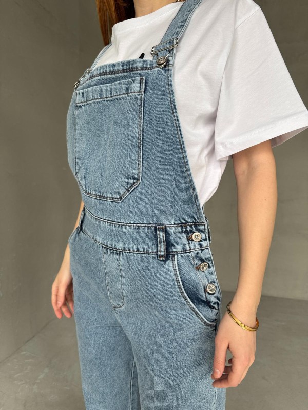 ELB-01744 Açık Mavi Jean Cepli Palazzo Bahçıvan Tulum - 2