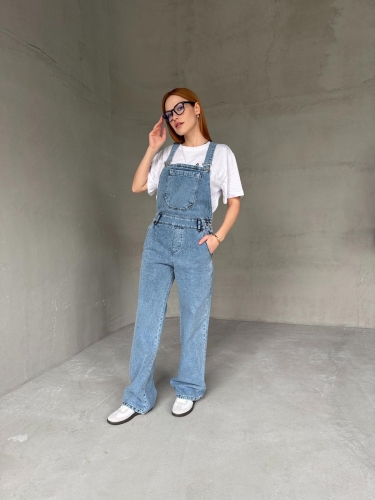 ELB-01744 Açık Mavi Jean Cepli Palazzo Bahçıvan Tulum - 1