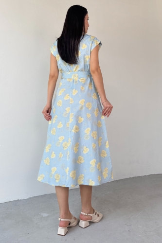 ELB-01757 Bebe Mavi Çiçekli Pamuklu Günlük Elbise - 5