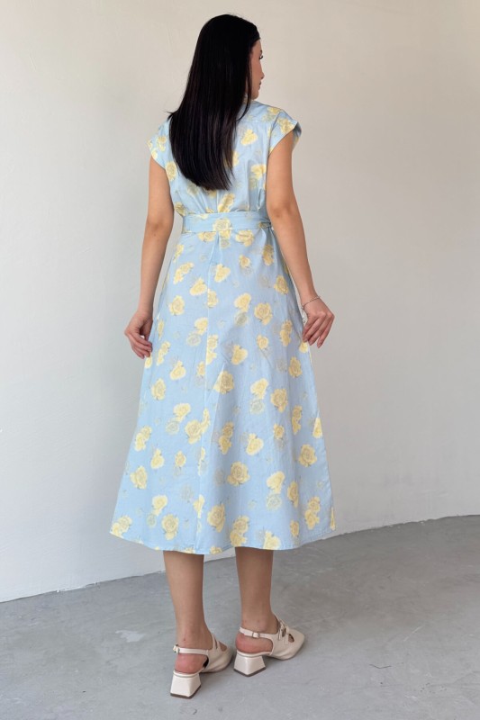 ELB-01757 Bebe Mavi Çiçekli Pamuklu Günlük Elbise - 5