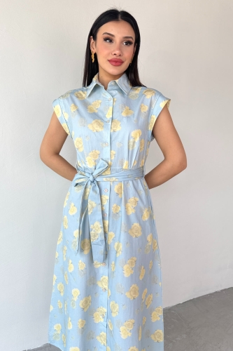ELB-01757 Bebe Mavi Çiçekli Pamuklu Günlük Elbise - 7