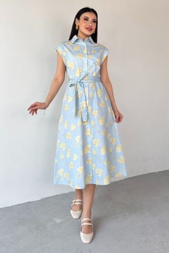 ELB-01757 Bebe Mavi Çiçekli Pamuklu Günlük Elbise - 4