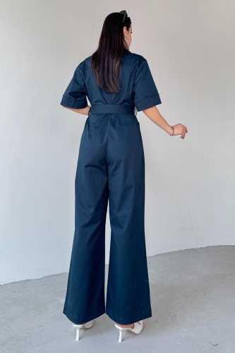 ELB-01760 Lacivert Metal Çıtçıtlı İnce Gabardin Tulum - 4