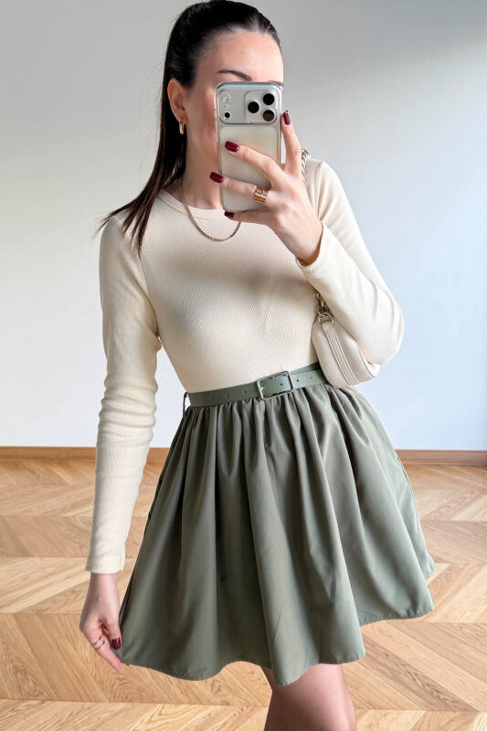 ELB-01840 Mint Yeşili Kendinden Kemerli Mini Elbise - 4