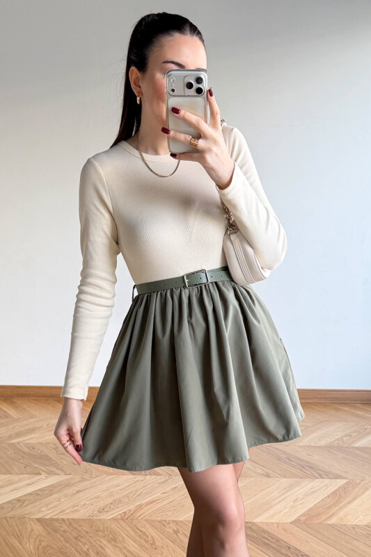 ELB-01840 Mint Yeşili Kendinden Kemerli Mini Elbise - 6