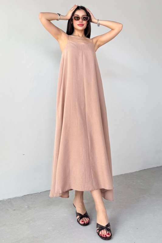 ELB-2975 Vizon Ayarlanabilir Askılı Midi Boy Elbise - 1