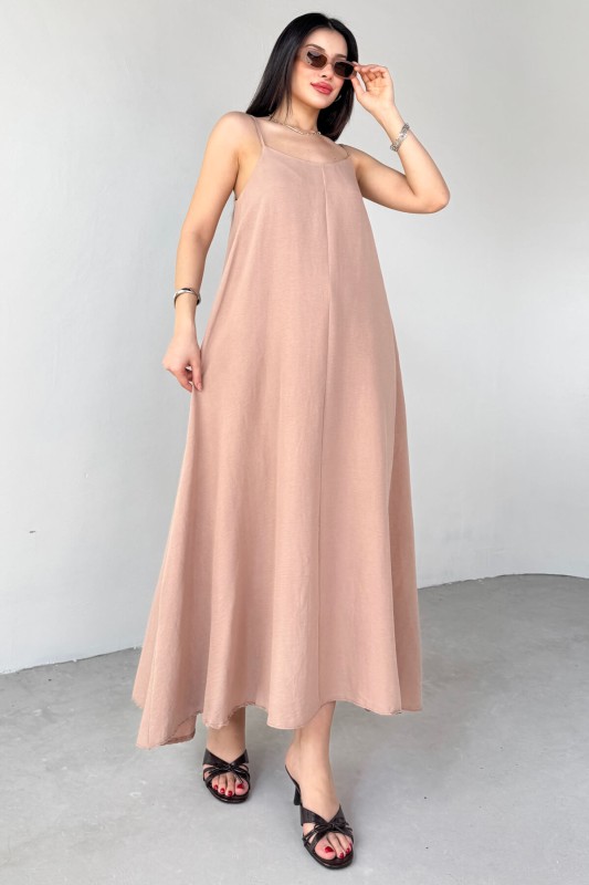 ELB-2975 Vizon Ayarlanabilir Askılı Midi Boy Elbise - 4