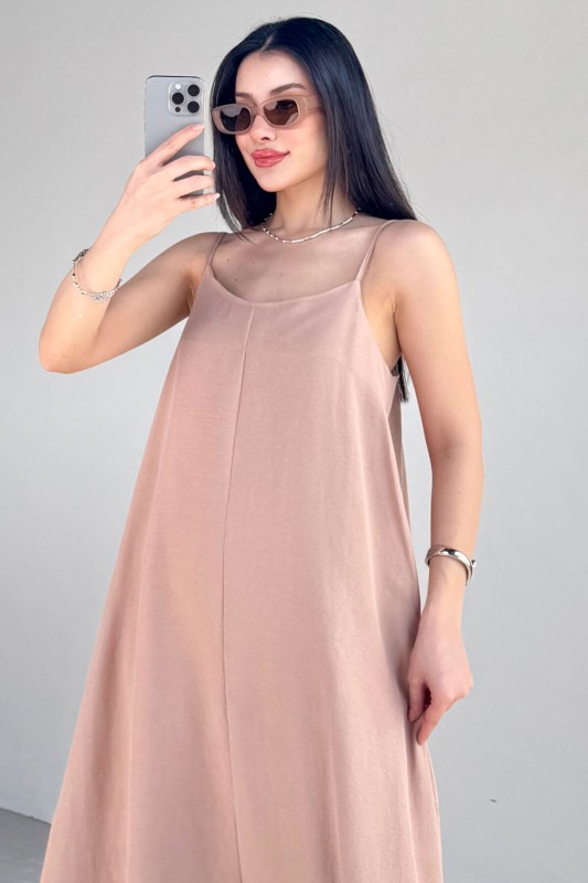 ELB-2975 Vizon Ayarlanabilir Askılı Midi Boy Elbise - 5