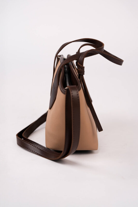 ÇNT-3053 Vizon Kahve Çift Renkli Biyeli El ve Omuz Çantası - 3