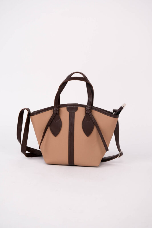 ÇNT-3053 Vizon Kahve Çift Renkli Biyeli El ve Omuz Çantası - 4