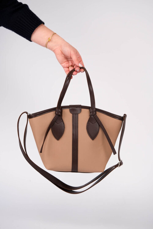 ÇNT-3053 Vizon Kahve Çift Renkli Biyeli El ve Omuz Çantası - 2