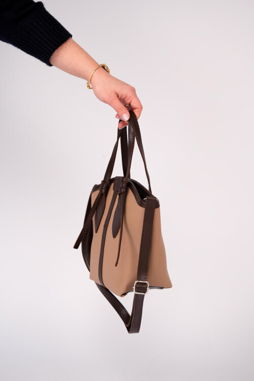 ÇNT-3053 Vizon Kahve Çift Renkli Biyeli El ve Omuz Çantası - 5