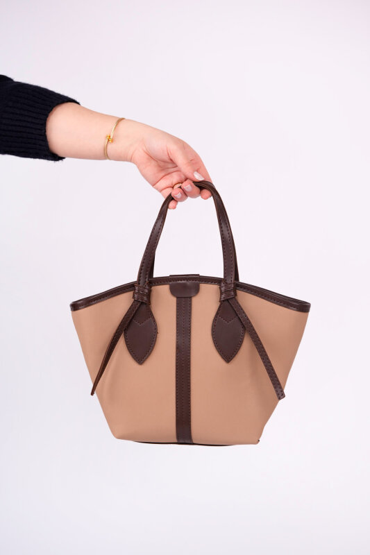 ÇNT-3053 Vizon Kahve Çift Renkli Biyeli El ve Omuz Çantası - 1