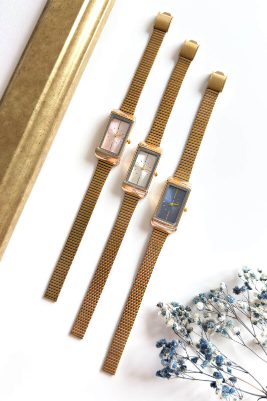 Erona Beyaz Dikdörtgen Kadran Gold Çelik Kordon Kadın Kol Saati - 2