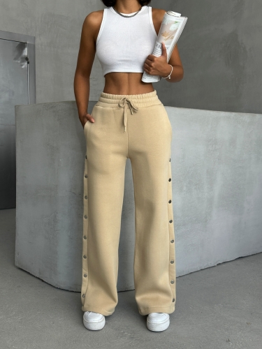 EŞF-09086 Vizon Çıtçıtlı Üç İpli Şardonlu Bel Lastikli Palazzo Eşofman - 3