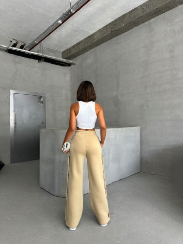 EŞF-09086 Vizon Çıtçıtlı Üç İpli Şardonlu Bel Lastikli Palazzo Eşofman - 7